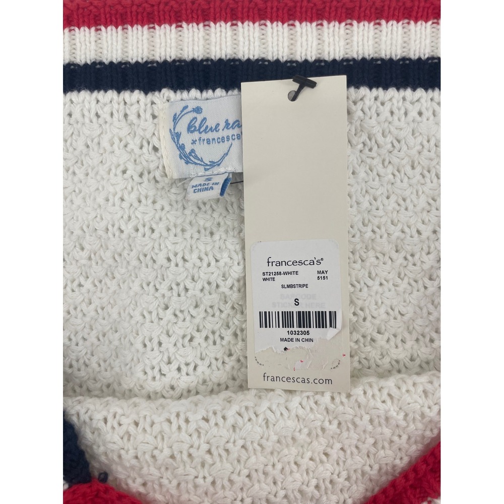Francesca's Blue Rain Tank Top Womens S White Red Blue Striped Nautical Knit - Picture 2 of 7